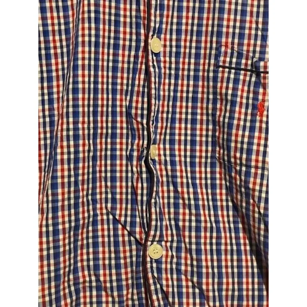 RALPH LAUREN POLO‎ large SLEEPWEAR long sleeve Button Down. plaid RED/WHITE/BLUE